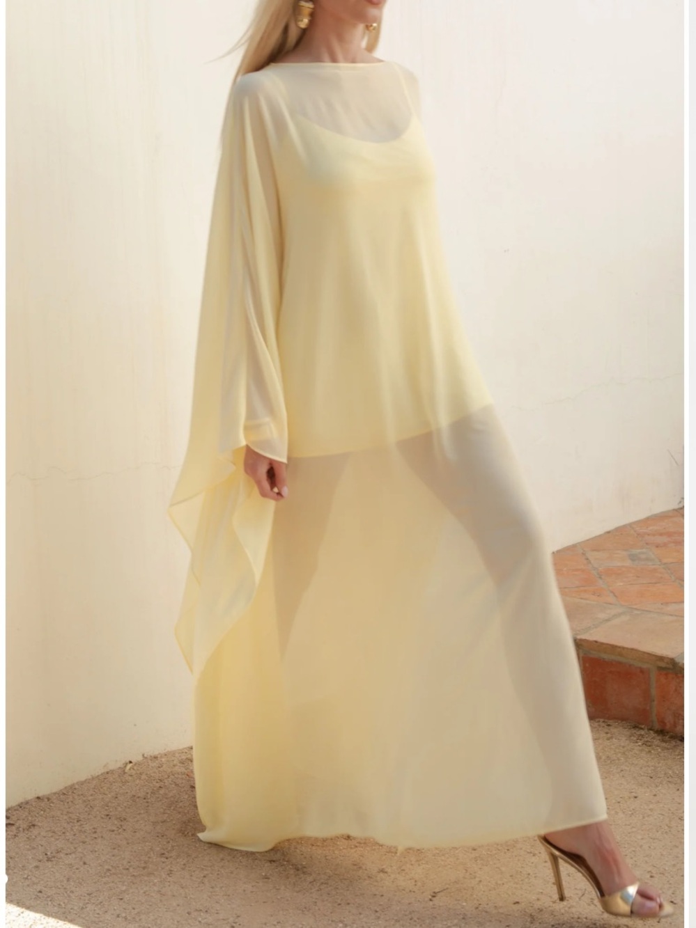 Show Me Your Mumu Olsen Sheer Layered Maxi Dress in Pale Yellow Chiffon Medium